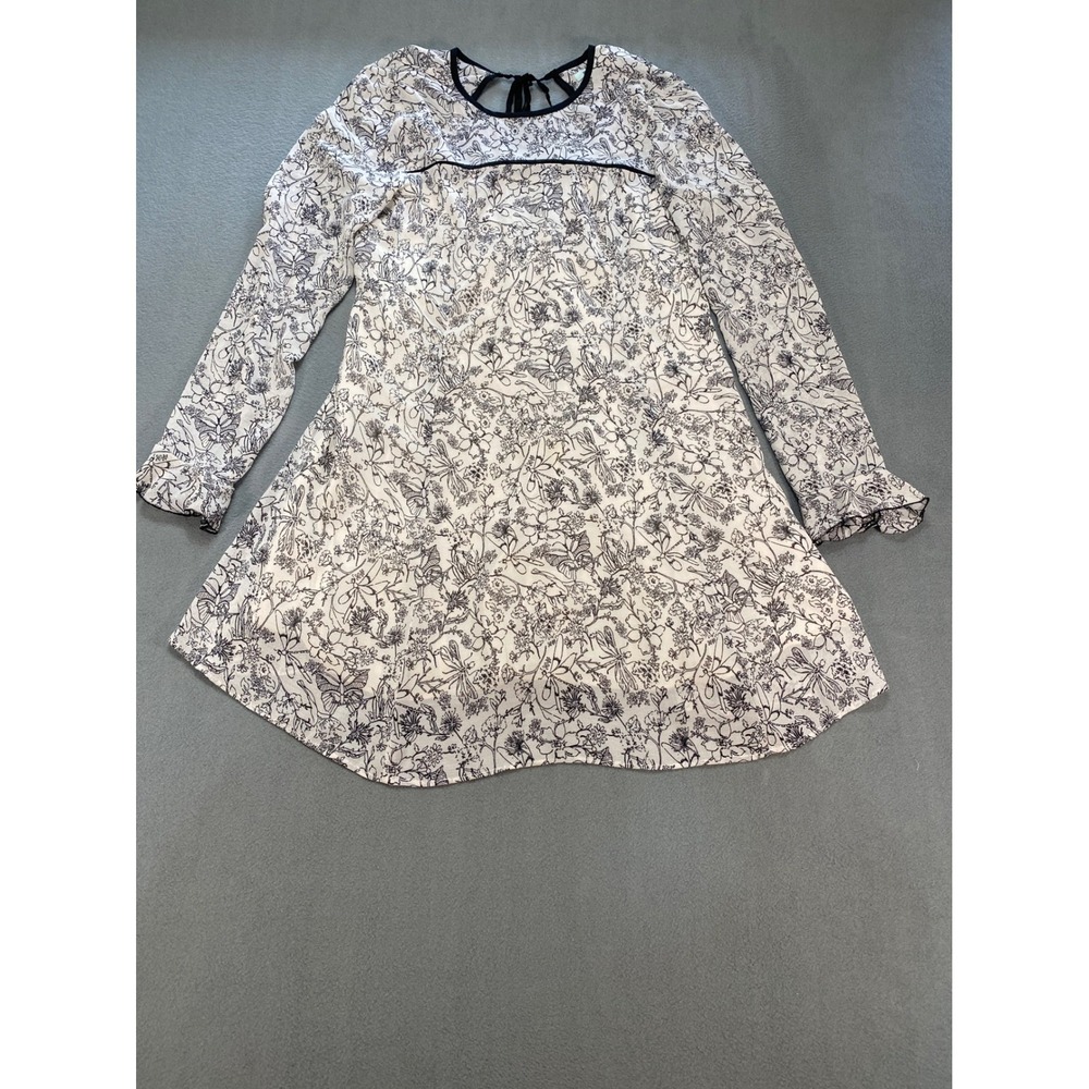 Kimchi Blue Floral Print Mini Small Dress Long Sleeve Open Back White Black
